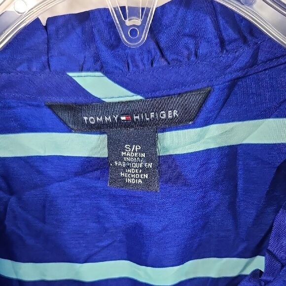 Tommy Hilfiger Royal Blue Striped Sleeveless Blouse Button Down Satin Sheen Top - Picture 4 of 9